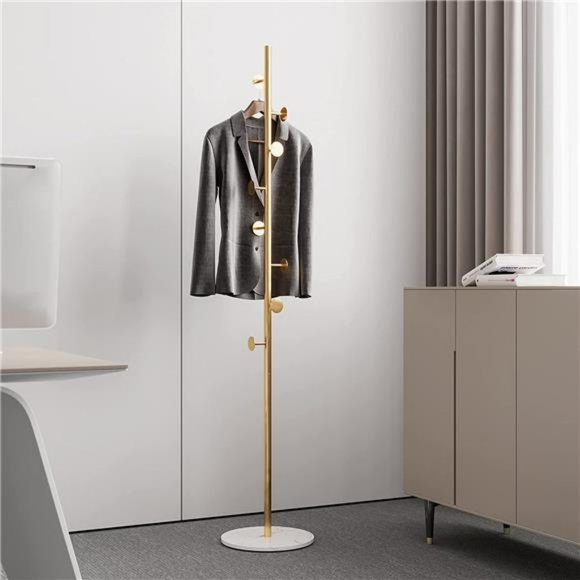 Coat Rack Stand, Metal Coat Tree with Heavy Base 8 Welded Hooks, 67” (Gold) - Picture 4 of 6